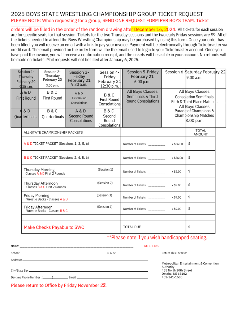 Printable Wrestling Sign Up Sheet