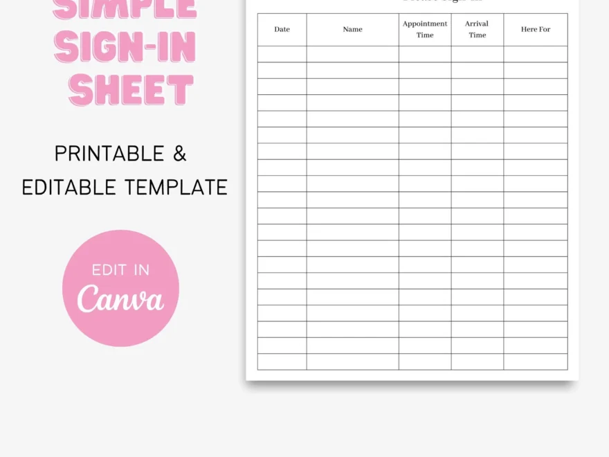 Simple Sign in Sheet Template Printable Canva Salon Esthetician Beauty Business Lash Extensions Etsy