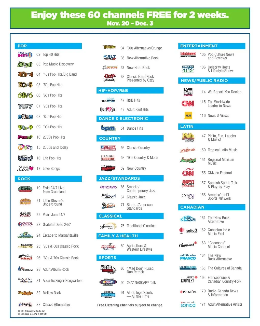 Sirius Xm Channel Listing Printable Sirius Xm Channel Listing Printable