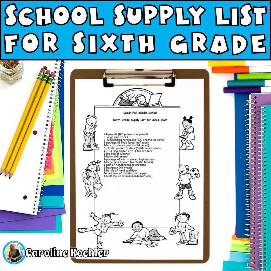 Sixth Grade School Supply List Editable Template 6th Caroline Koehler At Celavora Education