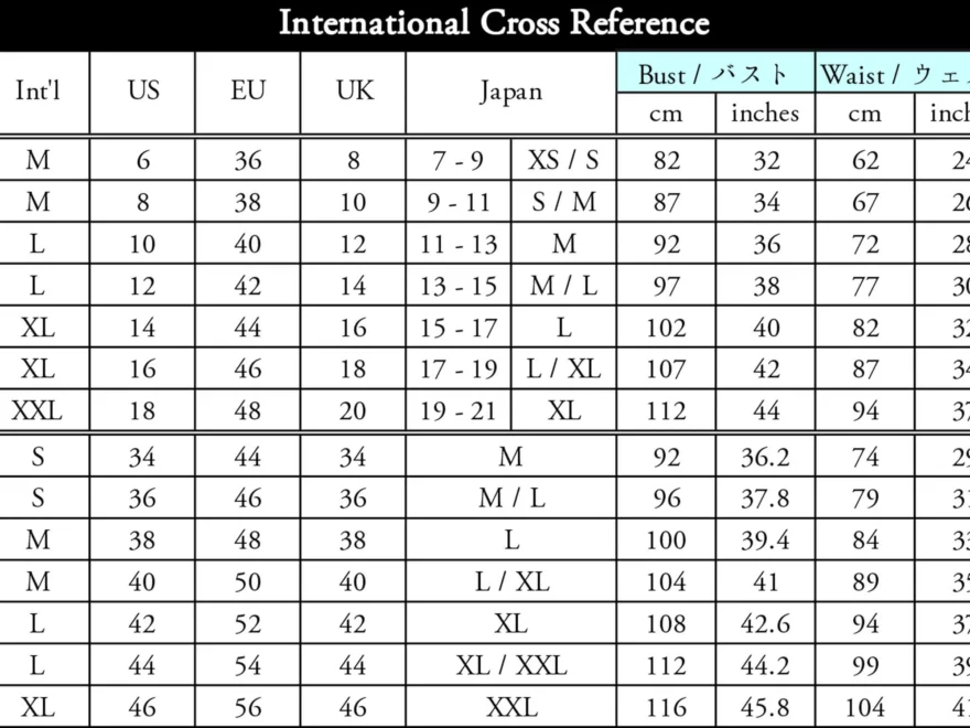 Sizing chart Nomadic Artisan