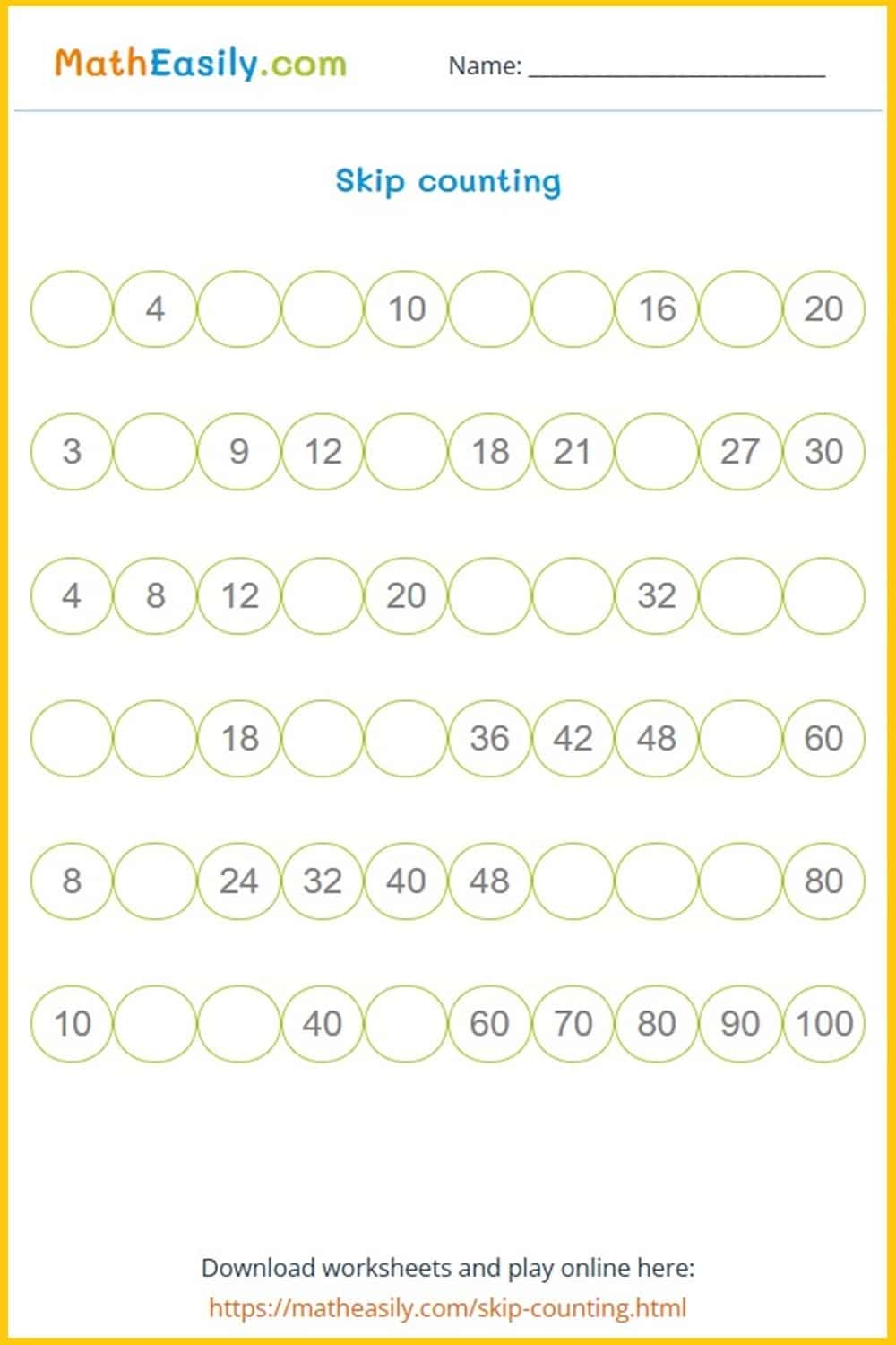 Skip Counting Games ONLINE Printable 