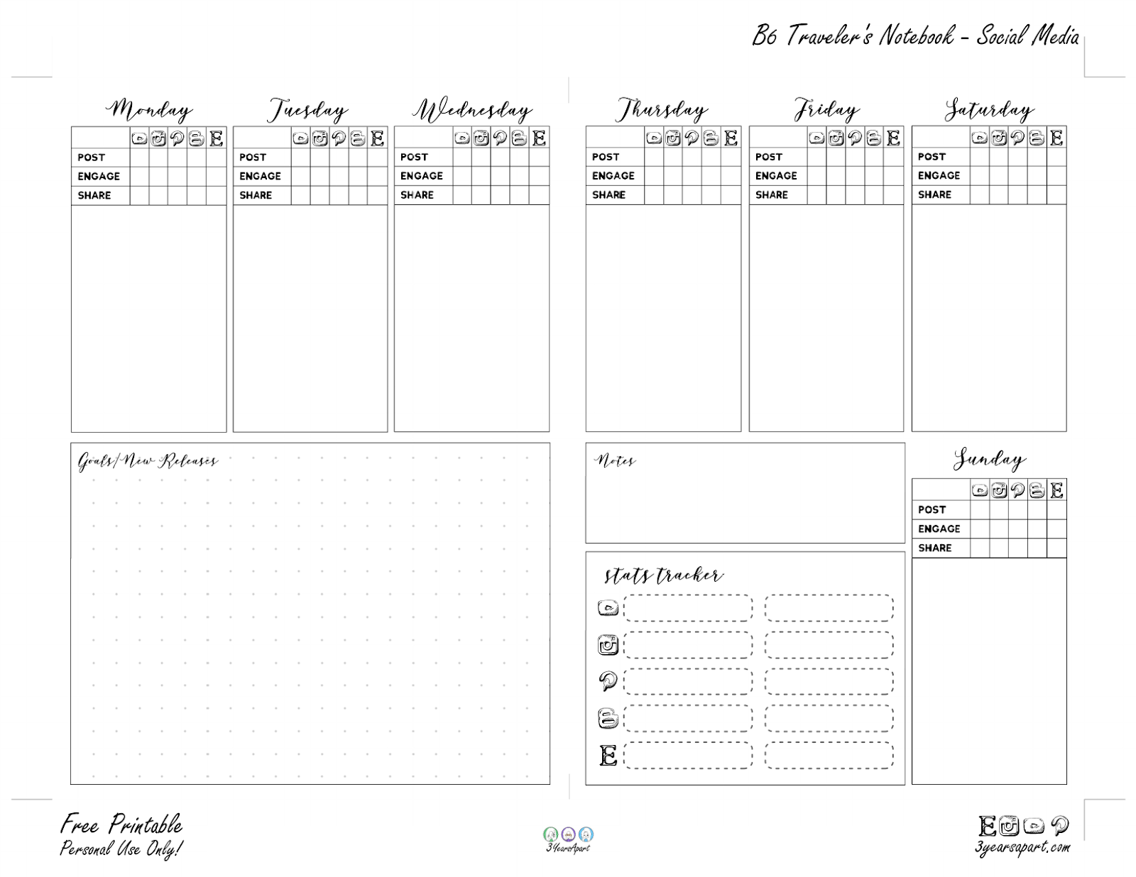 Free B6 Planner Printables