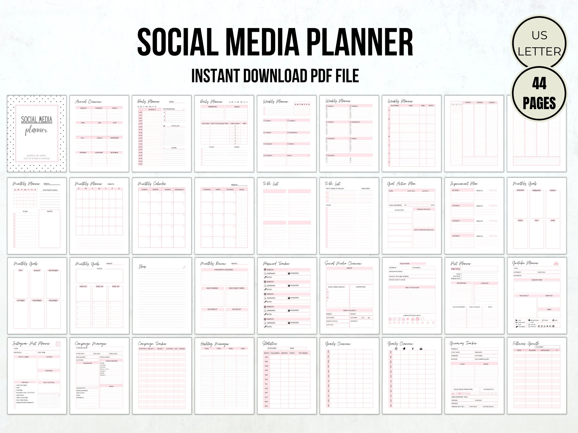 Social Media Planner Printable Content Tracker Followers Stats PDF Etsy