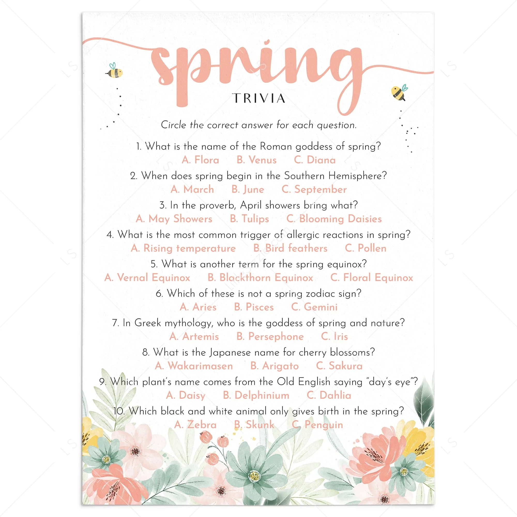 Spring Trivia Questions And Answers Printable Springtime Quiz LittleSizzle
