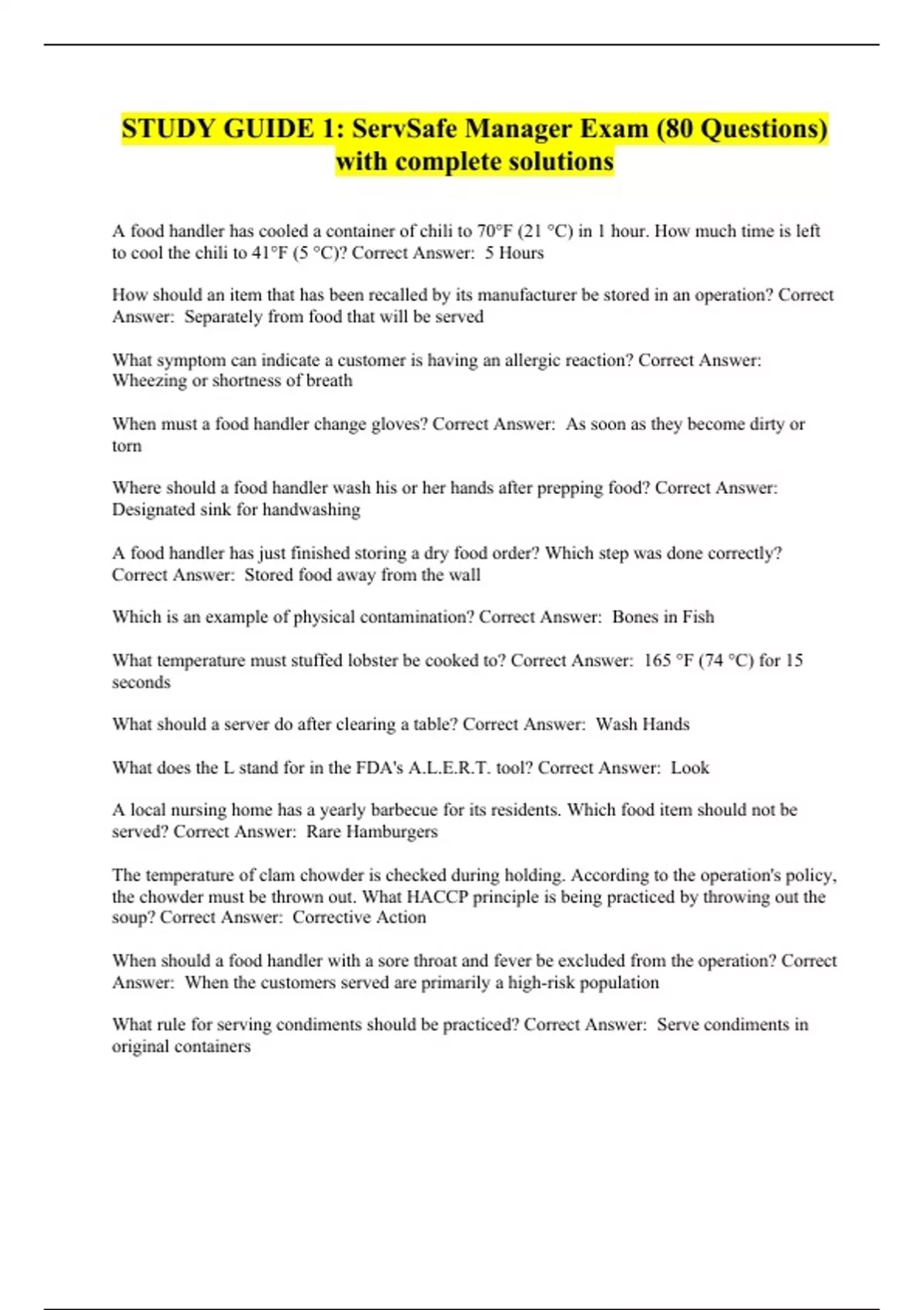 Servsafe Manager Study Guide Printable Servsafe Manager Study Guide Printable