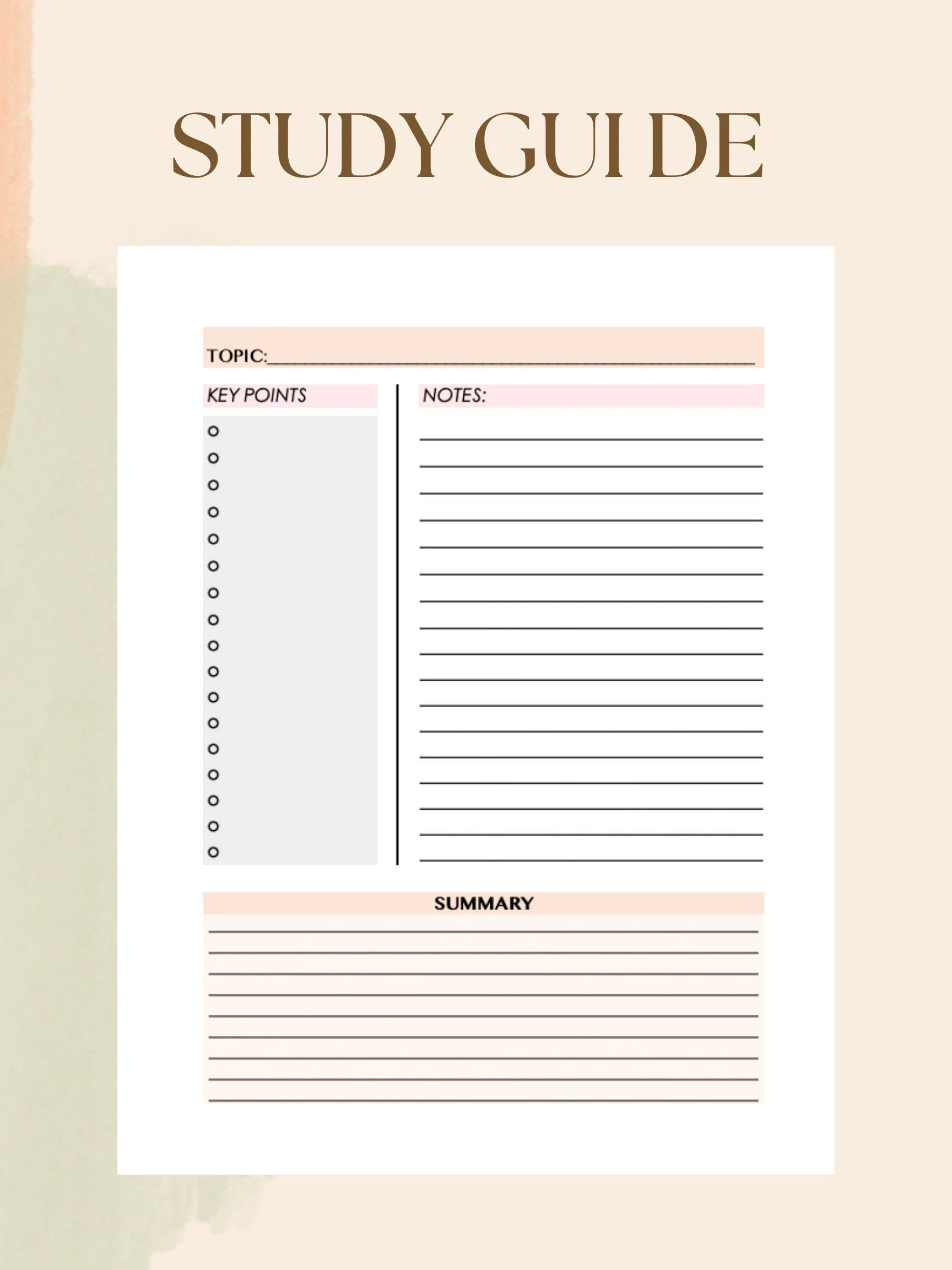 Study Guide Template PDF Printable Etsy