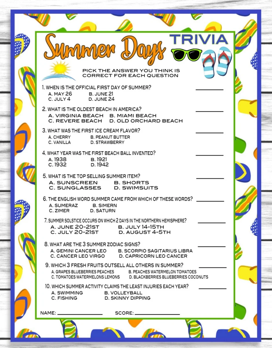 Summer Party Family Reunion Trivia Game Printable Kids Activity Sheet Enjoymyprintables Summer Party Family Reunion Trivia Game Printable Kids Activity Sheet Enjoymyprintables