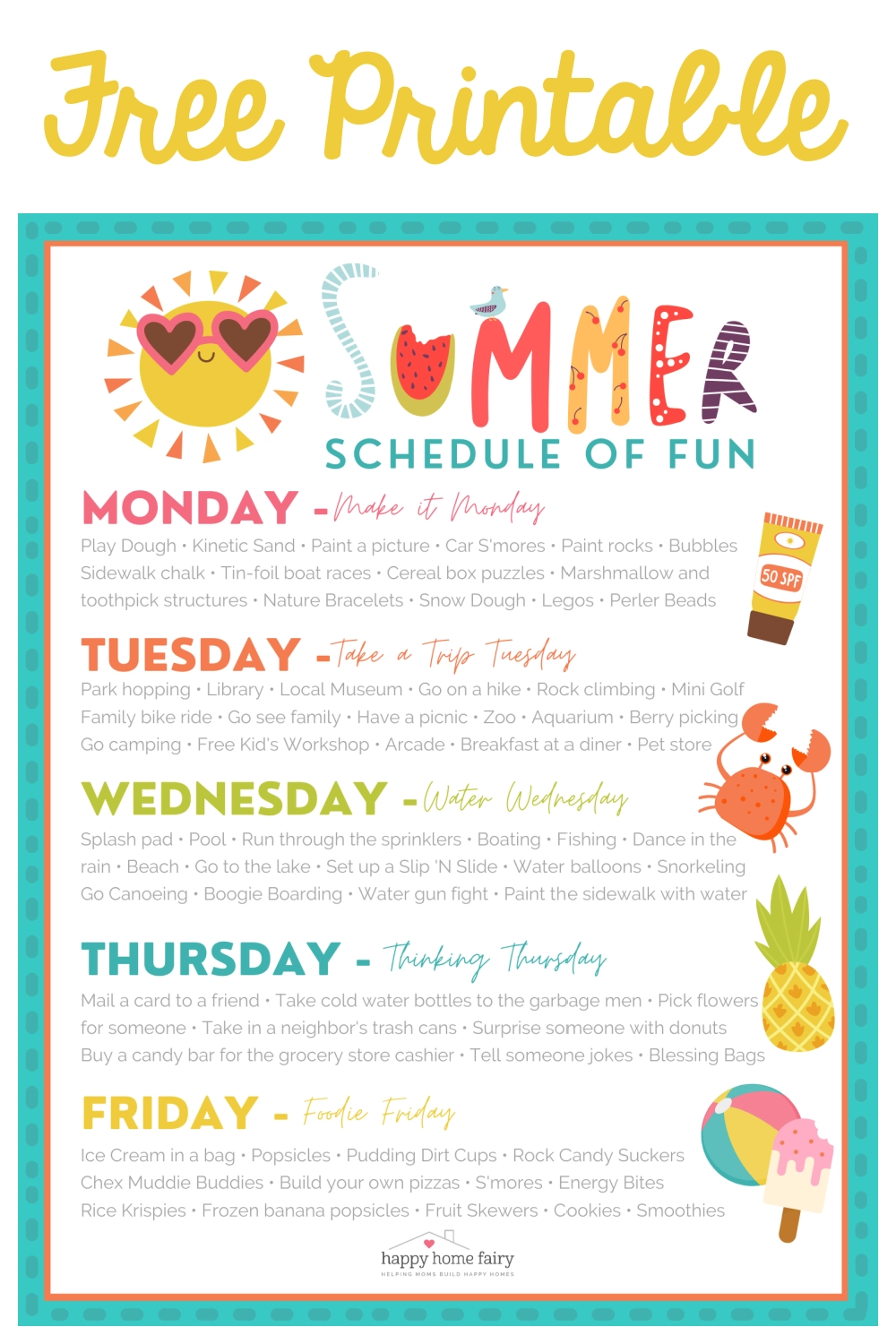 Summer Schedule FREE Printable Happy Home Fairy