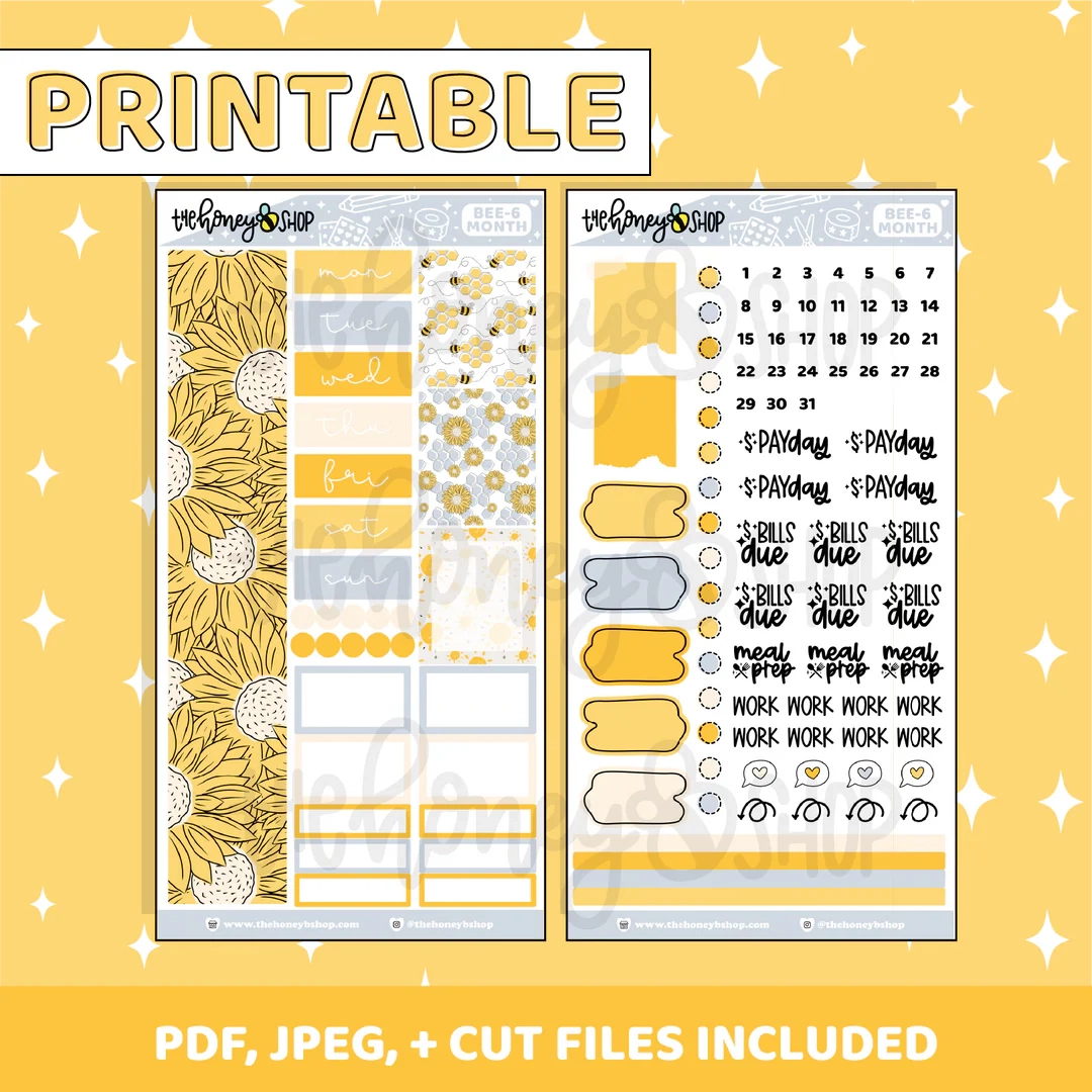 Sunshine Printable Monthly Kit BEE6 TRP Planner Printable Planner TheHoneyBShop Sunshine Printable Monthly Kit BEE6 TRP Planner Printable Planner TheHoneyBShop