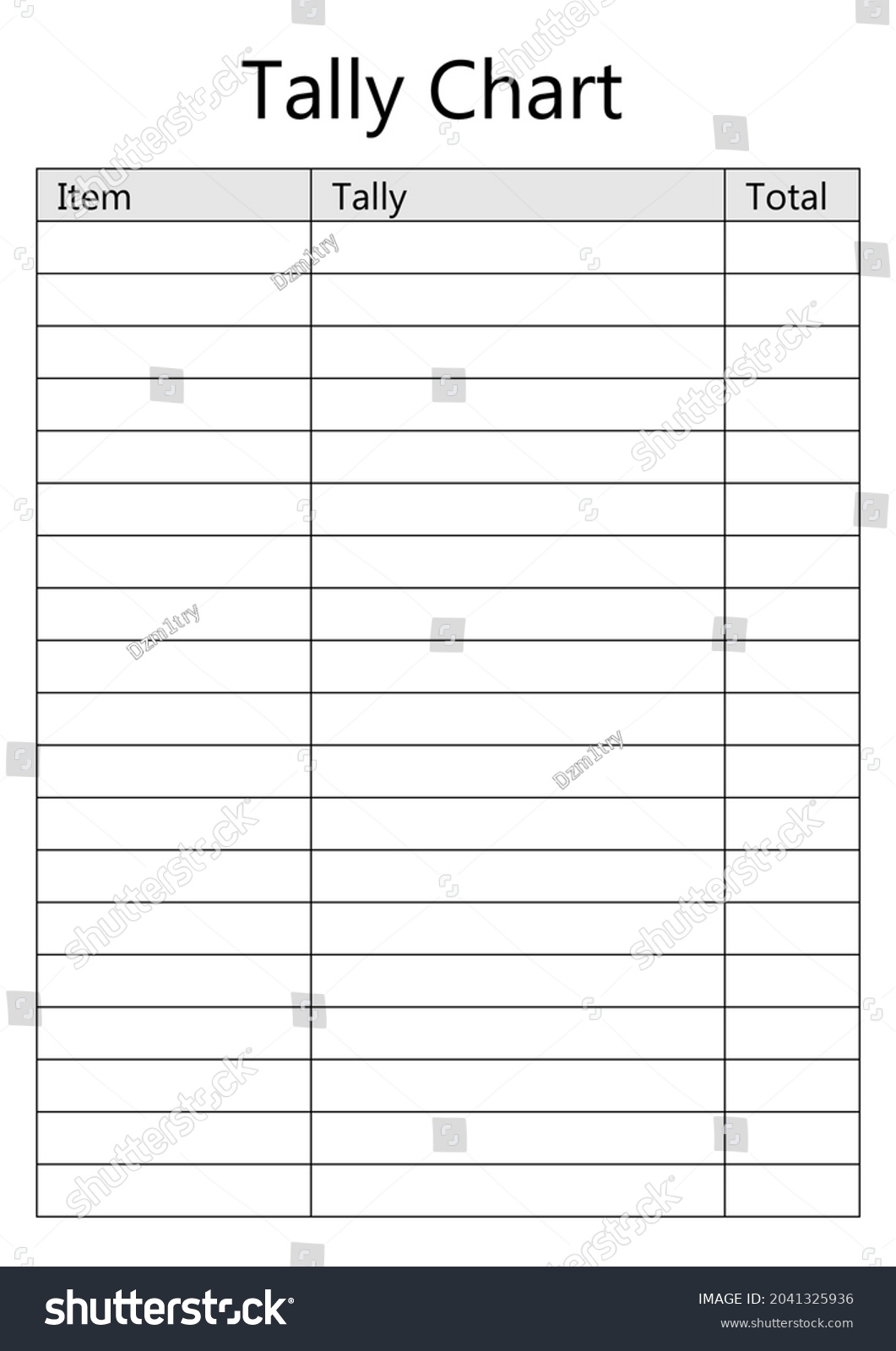 Tally Chart Blank Template Clipart Image Stock Vector Royalty Free 2041325936 Shutterstock