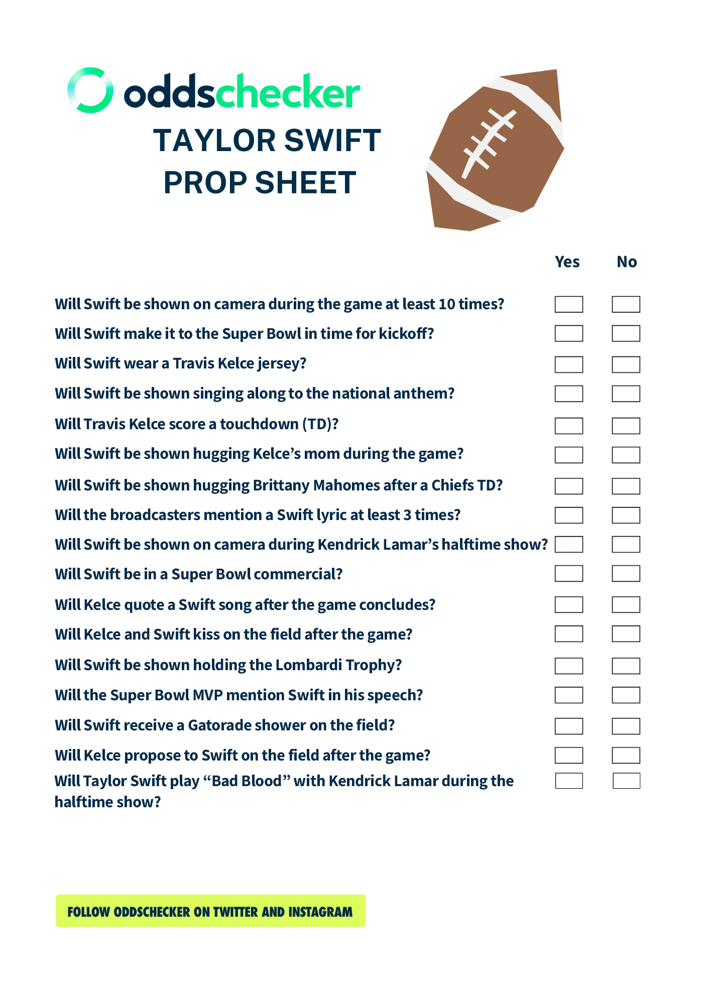 Super Bolw Prop Sheet 2026 Printable Super Bolw Prop Sheet 2026 Printable