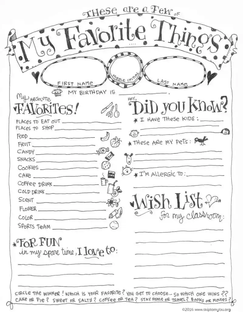 Teacher Favorite Things Questionnaire Printable Skip To My Lou Teacher Favorite Things Questionnaire Printable Skip To My Lou