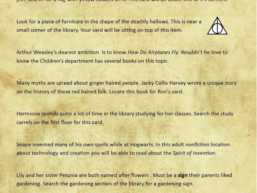 The Learning Curve Teen Harry Potter Scavenger Hunt In The Library