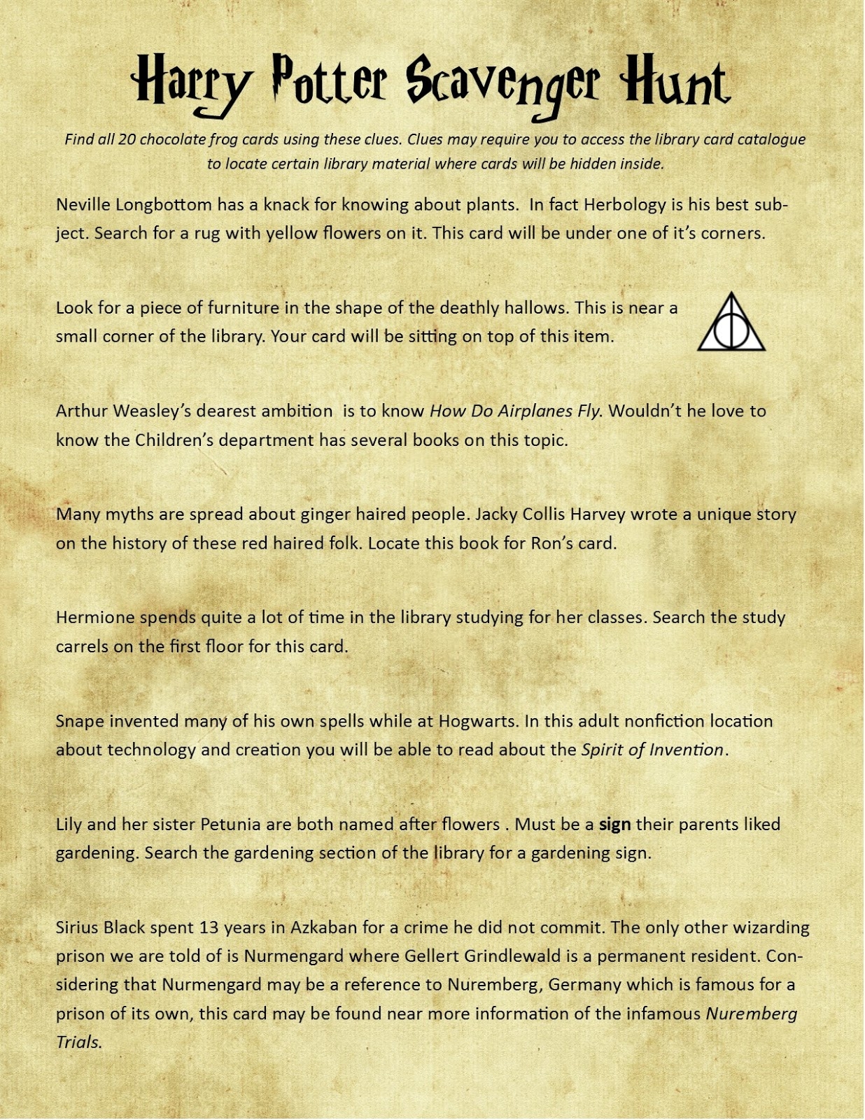 The Learning Curve Teen Harry Potter Scavenger Hunt In The Library