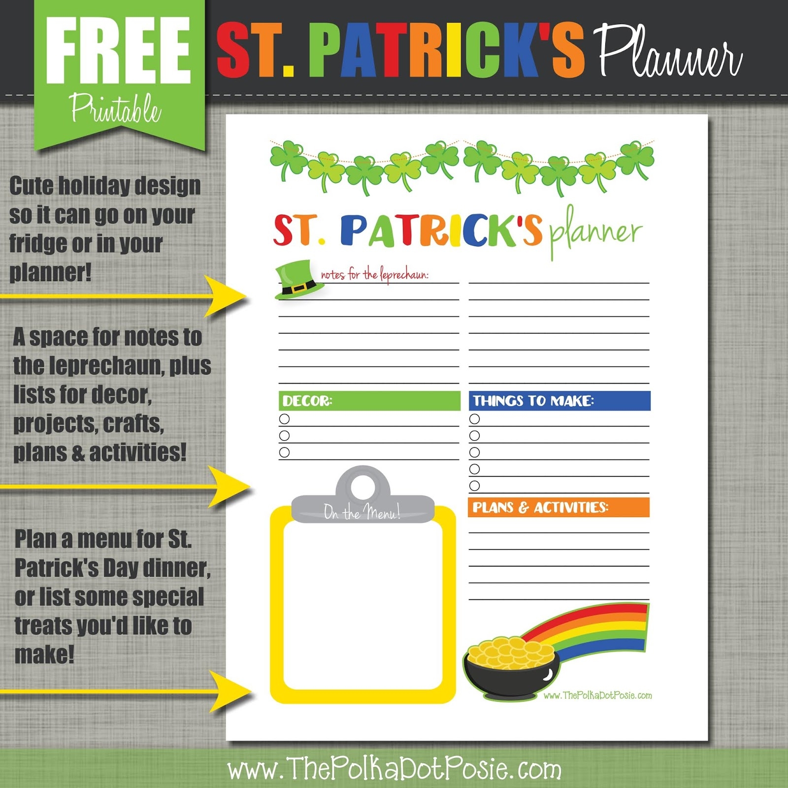 St Patricks Day Planner Printable St Patricks Day Planner Printable