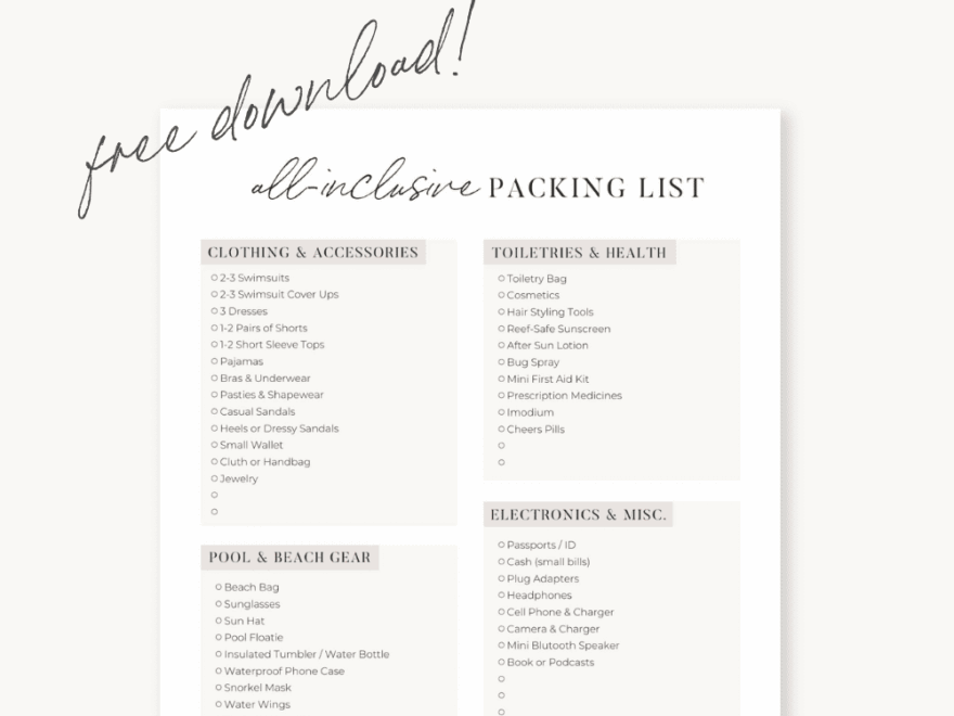 The Ultimate All Inclusive Packing List For A Resort Vacation free Printable Packing List Our Next Adventure