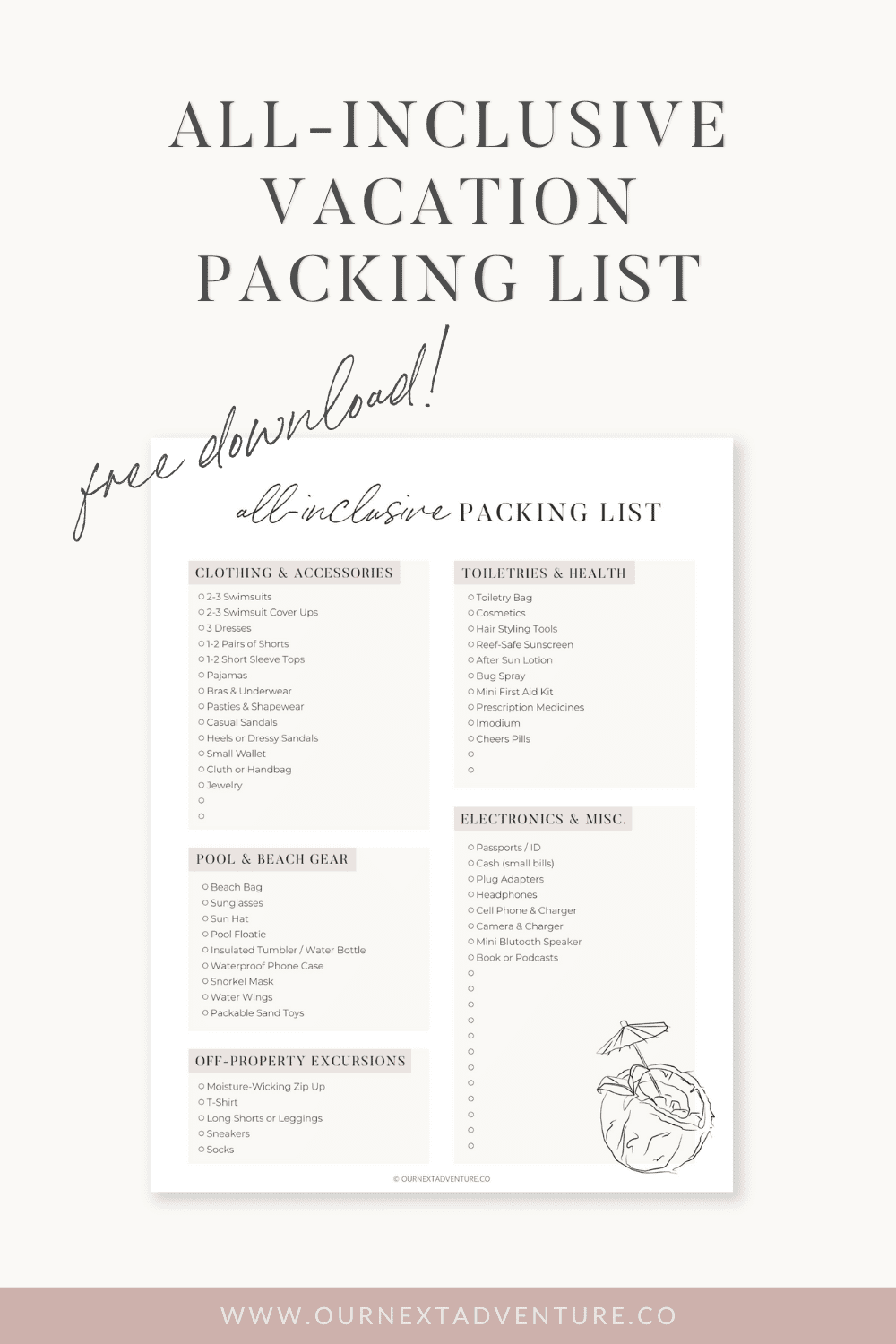 The Ultimate All Inclusive Packing List For A Resort Vacation free Printable Packing List Our Next Adventure