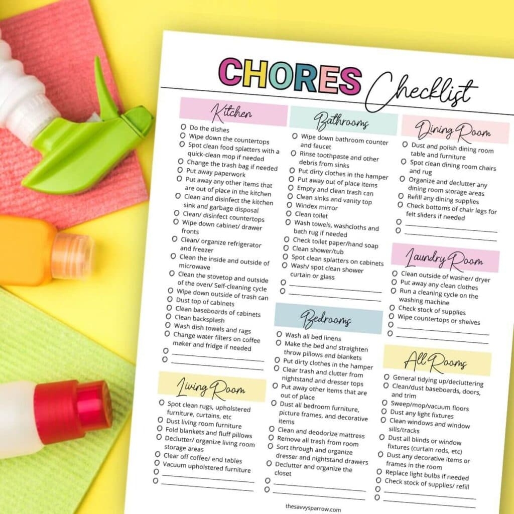 Printable List Of Household Chores