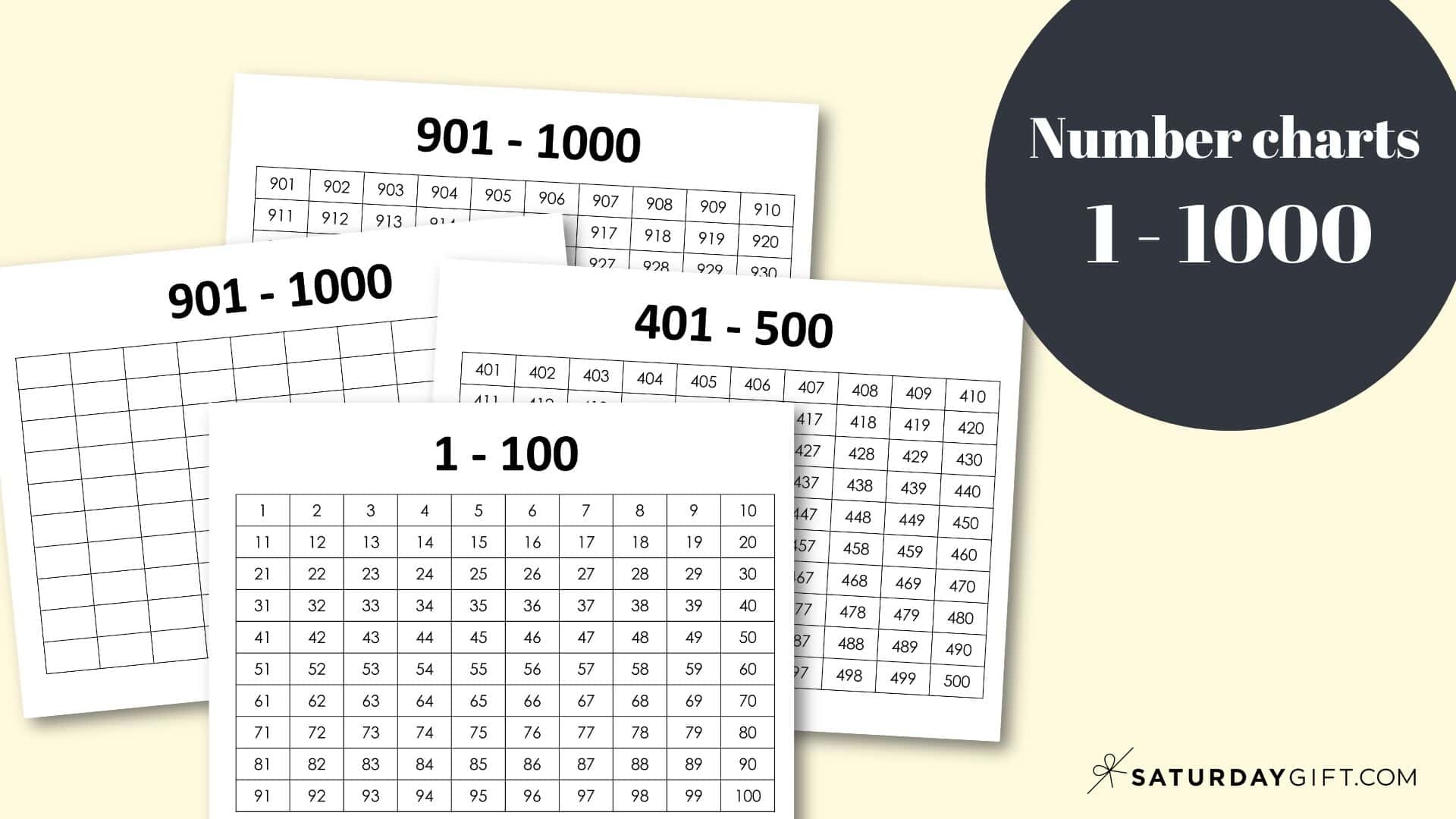 Thousands Chart Printable Free Numbers 1 1000 Worksheets SaturdayGift