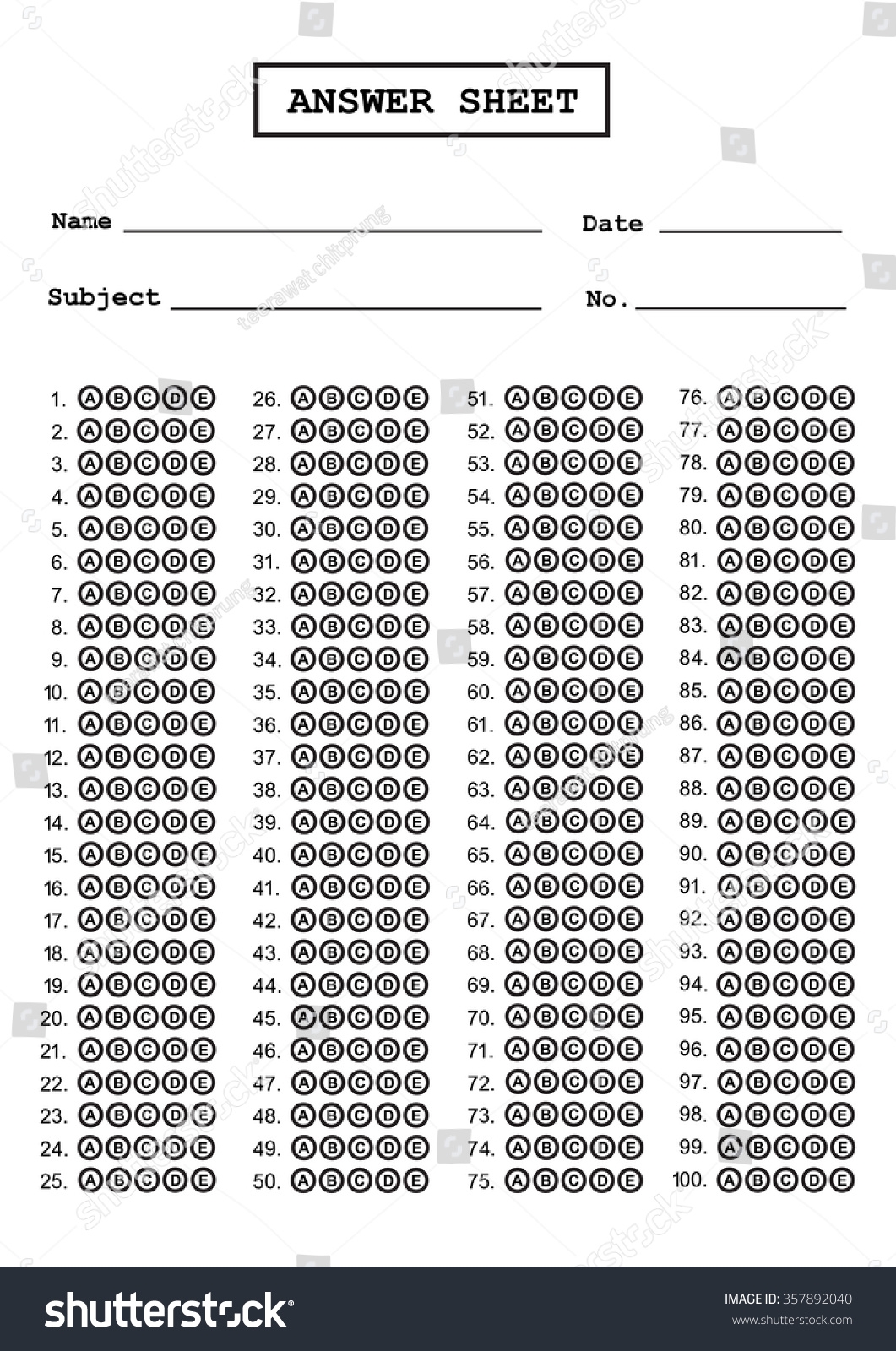 Multiple Choice Answer Sheet Printable Multiple Choice Answer Sheet Printable