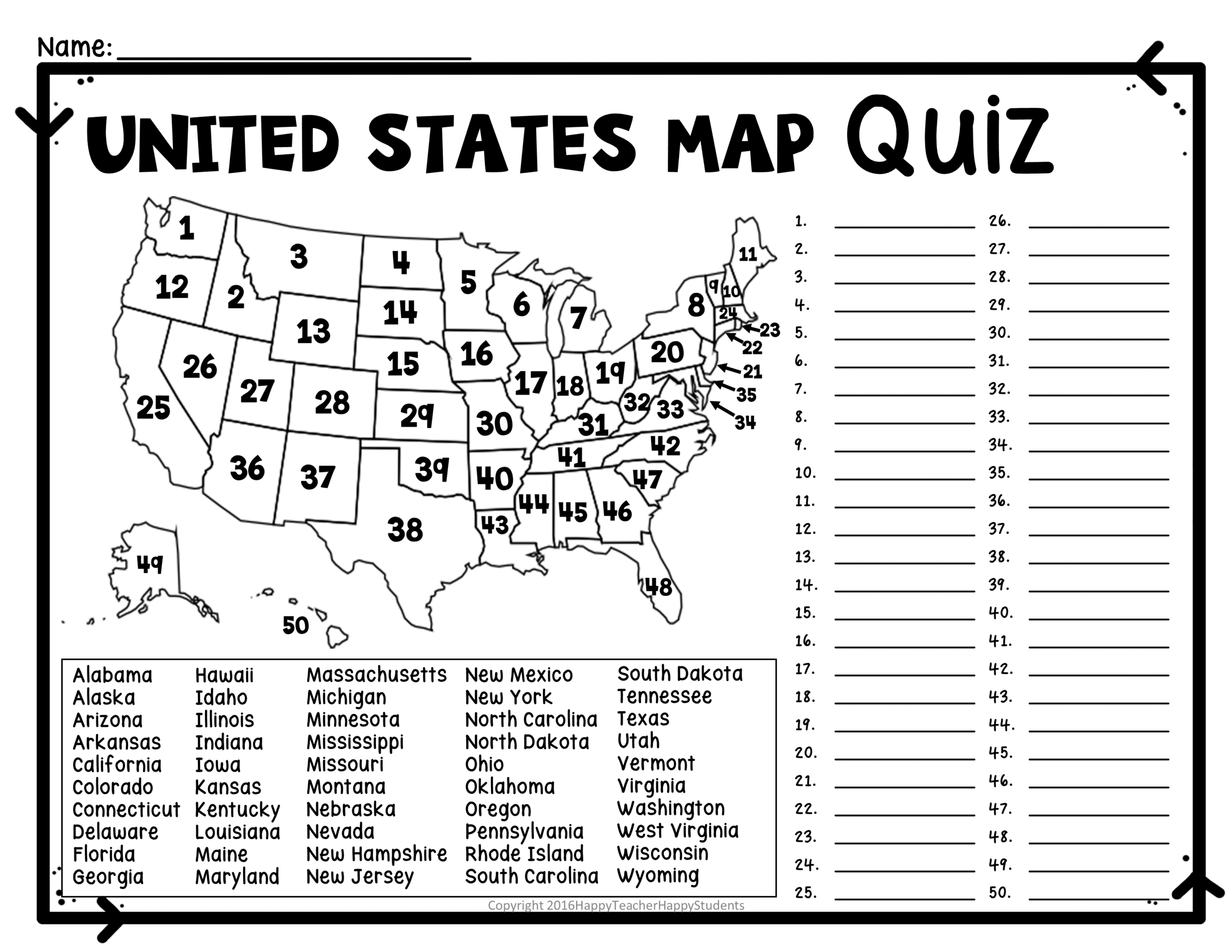 Usa History Printable Quiz