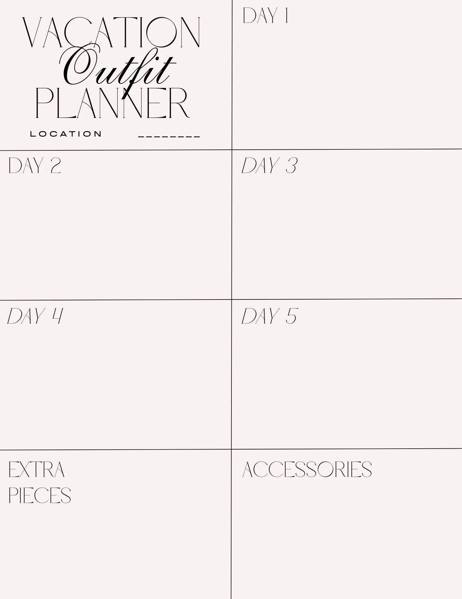 Vacation Outift Planner Printable