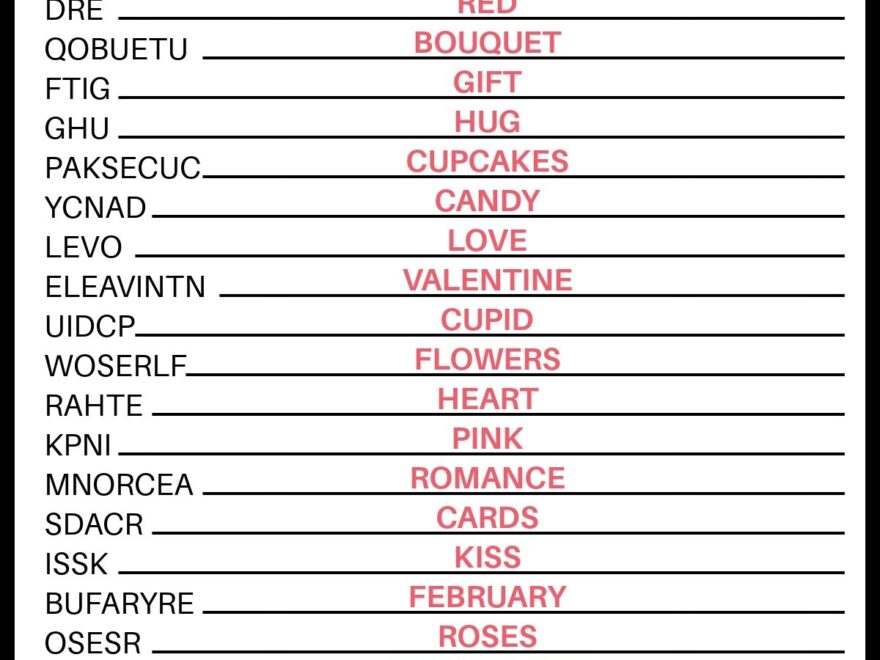 Valentine s Day Word Scramble With Answers Valentine s Printable
