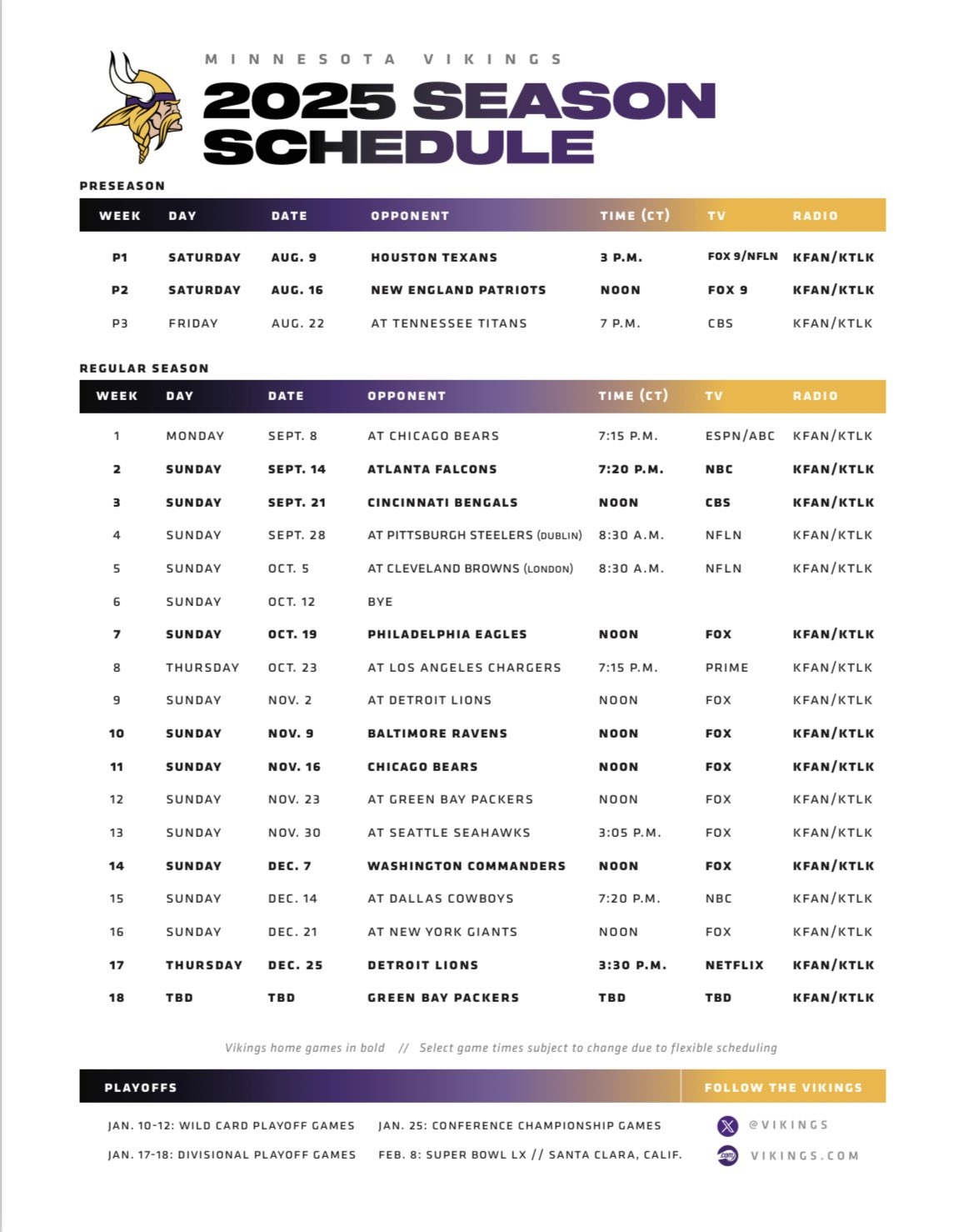 Mn Vikings Printable Schedule