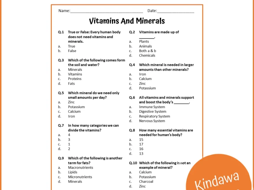 Vitamins And Minerals Reading Comprehension Passage And Questions Pr PrintableBazaar