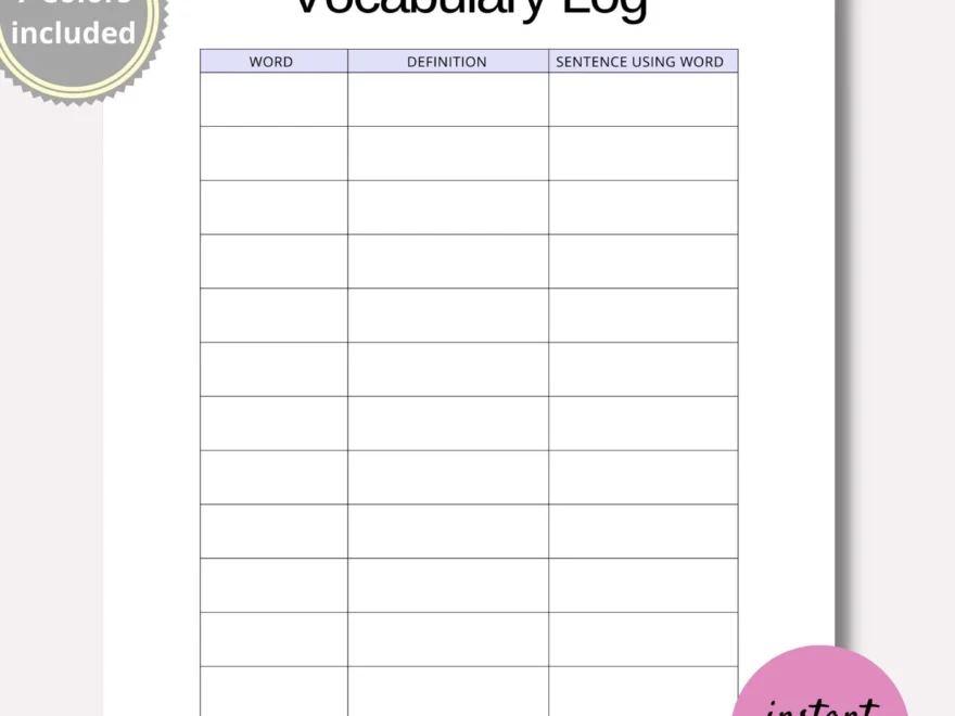 Vocabulary List Printable Planner Inserts Vocabulary List Word Book Language Study Vocabulary List Worksheet PDF A4 A5 Half LETTER Etsy