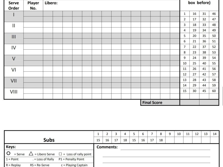 Volleyball Scoresheet Template PDF Agile