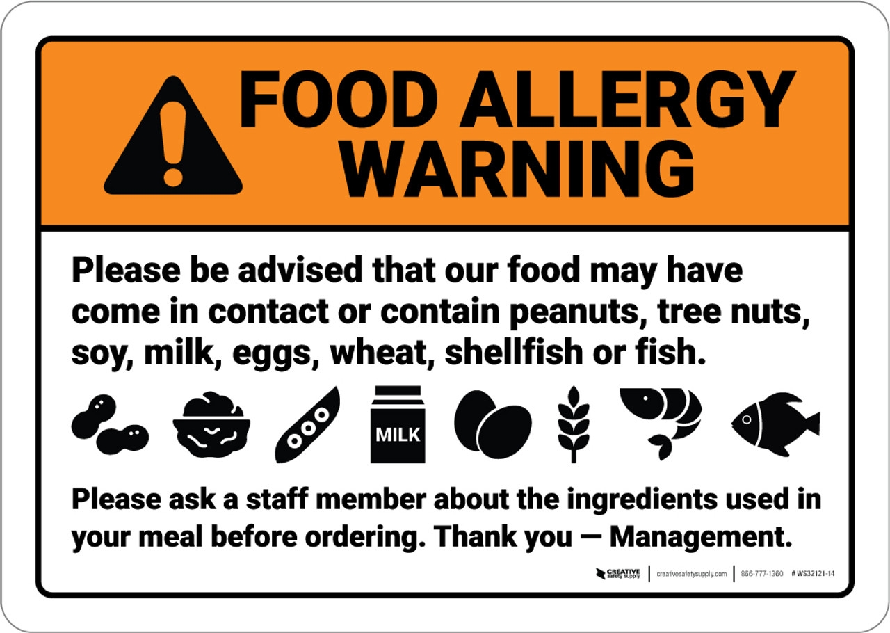 Warning Food Allergy Warning Be Advised Food May Contain Wall Worksheets Library