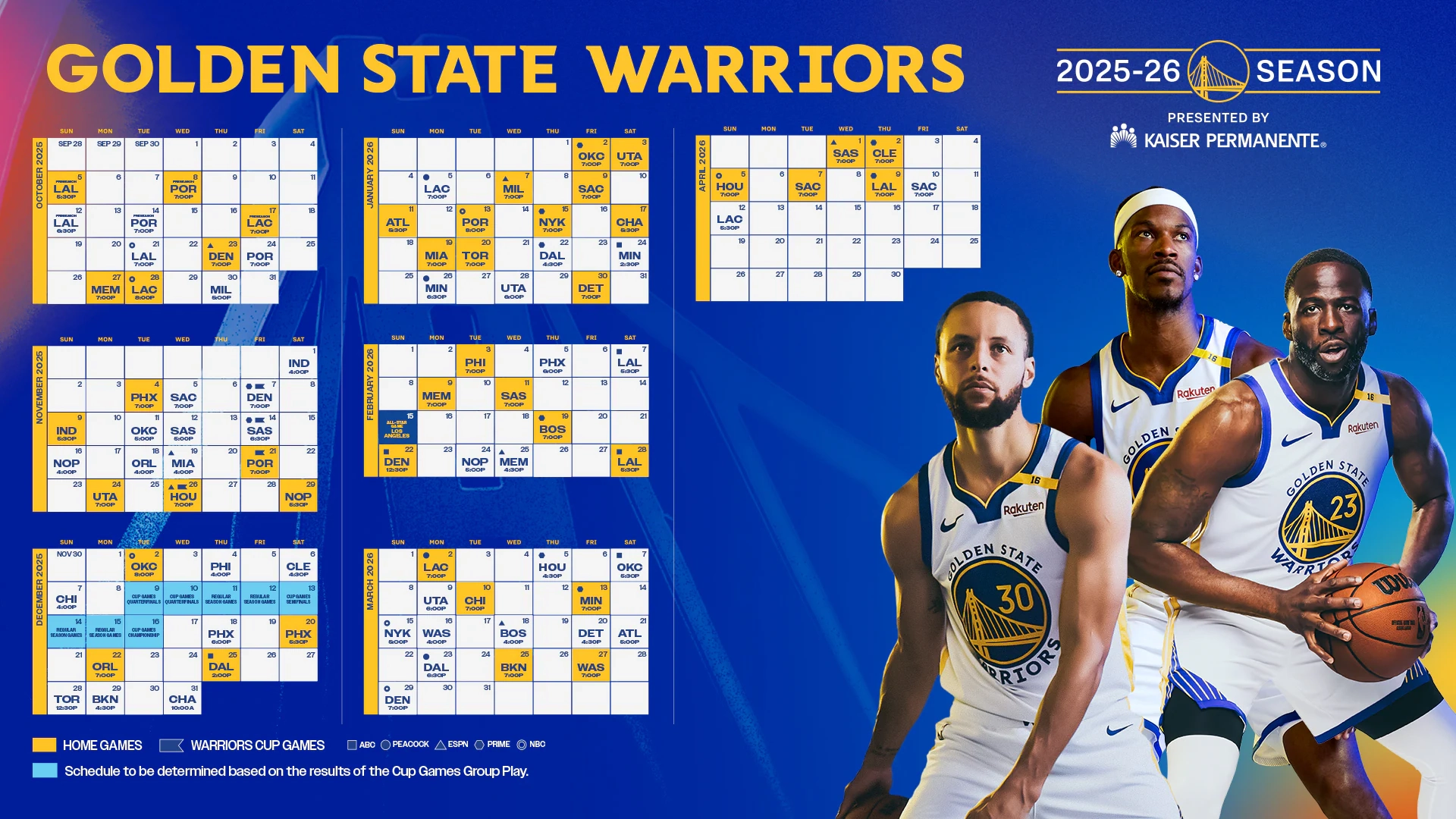 Printable Warriors Schedule 2026