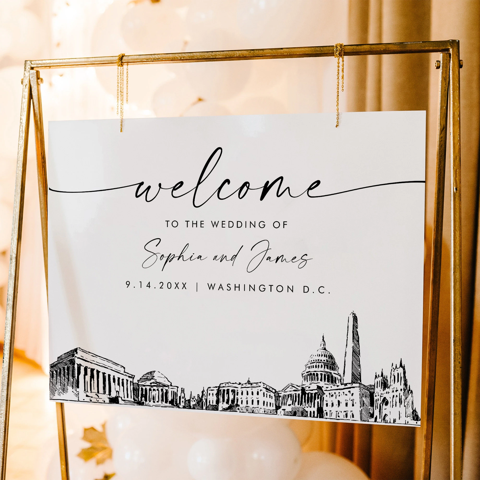 Washington DC Wedding Welcome Sign Cityscape Skyline Printable Instant Download Editable Template Templett 18x24 24x36 0047 353LS