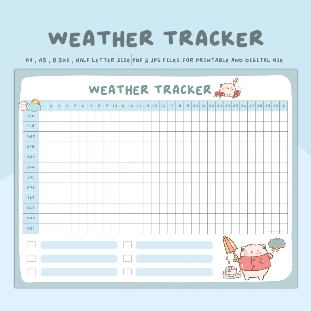 Weather Tracker printable Weather Tracker a4 A5 letter And Half Letter Page yearly Weather Tracker weather Log printable instant Download Etsy