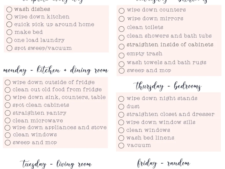 Weekly Cleaning Checklist with Free Downloadable