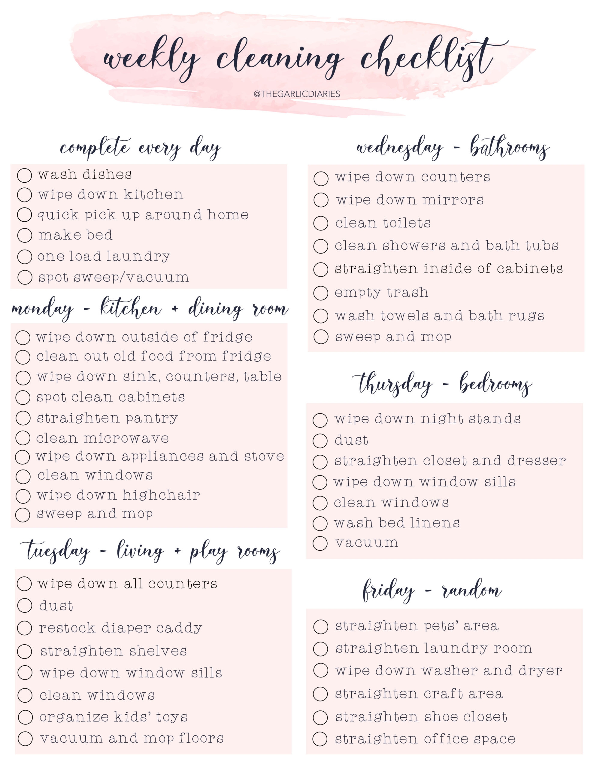 Free Printable Cleaning Schedule Template