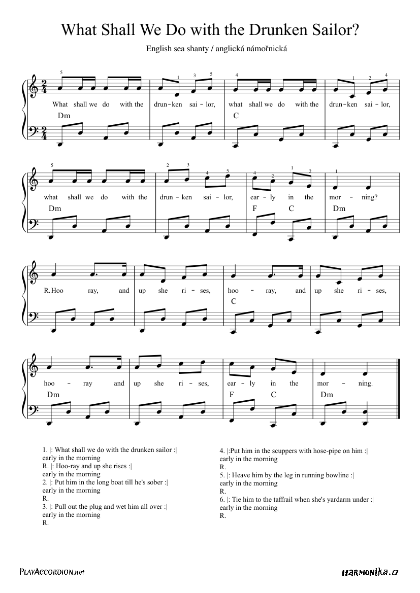 What Shall We Do With The Drunken Sailor Sheet Music For Accordion Solo MuseScore