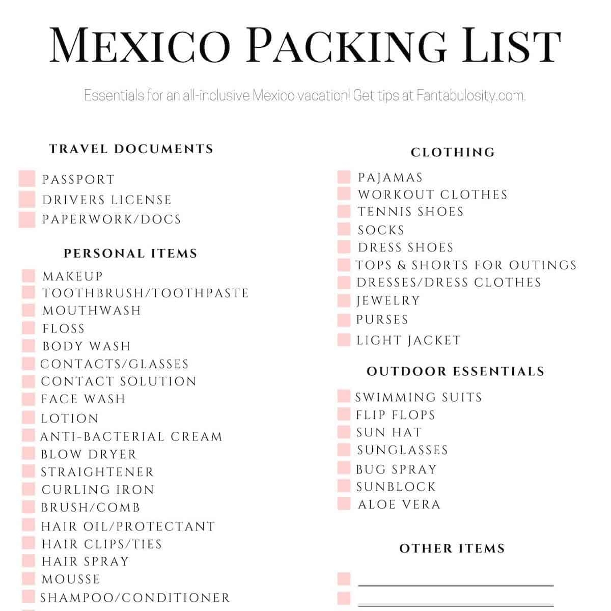 Inclusive Resort Packing List Printable