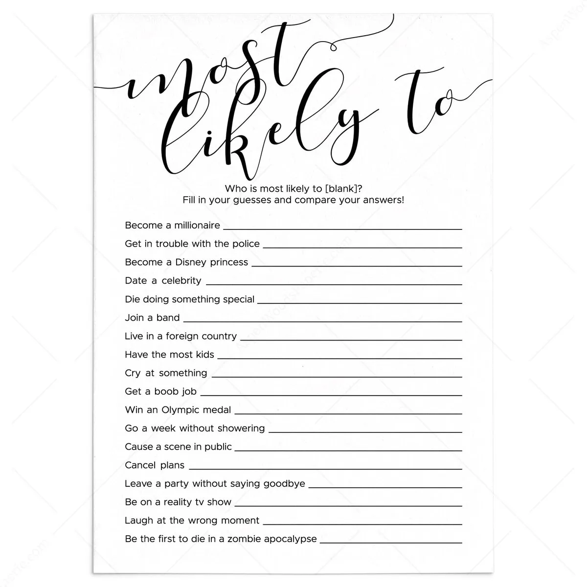 Who Is Most Likely To Game For Adult Party Printable Who Is Most Likely To Game For Adult Party Printable
