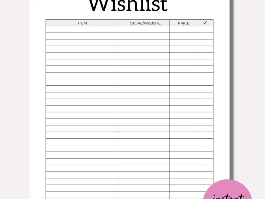 Wishlist Printable Wishlist Printable Tracker Template Shopping Wish List Printable INSTANT Download PDF Items To Buy a4 A5 Half LETTER Etsy