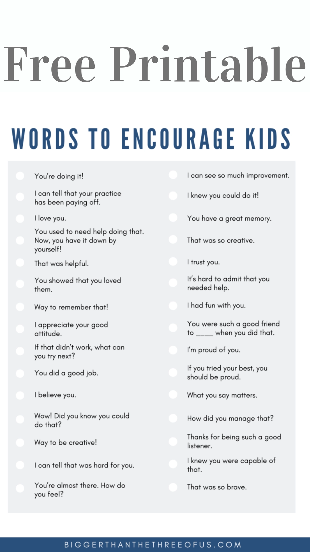 Positive Adjectives List Kids Printable