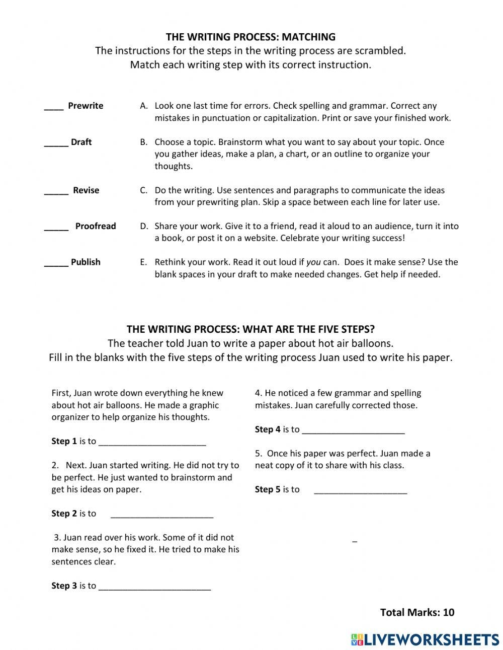 Printable Quiz On The Writing Process
