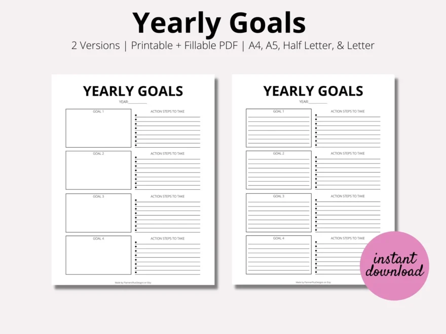 Yearly Goals Planner Printable Productivity Planner Goals Planner goal Planner 2022 Yearly Goals Printable Instant PDF A4 A5 Letter Etsy