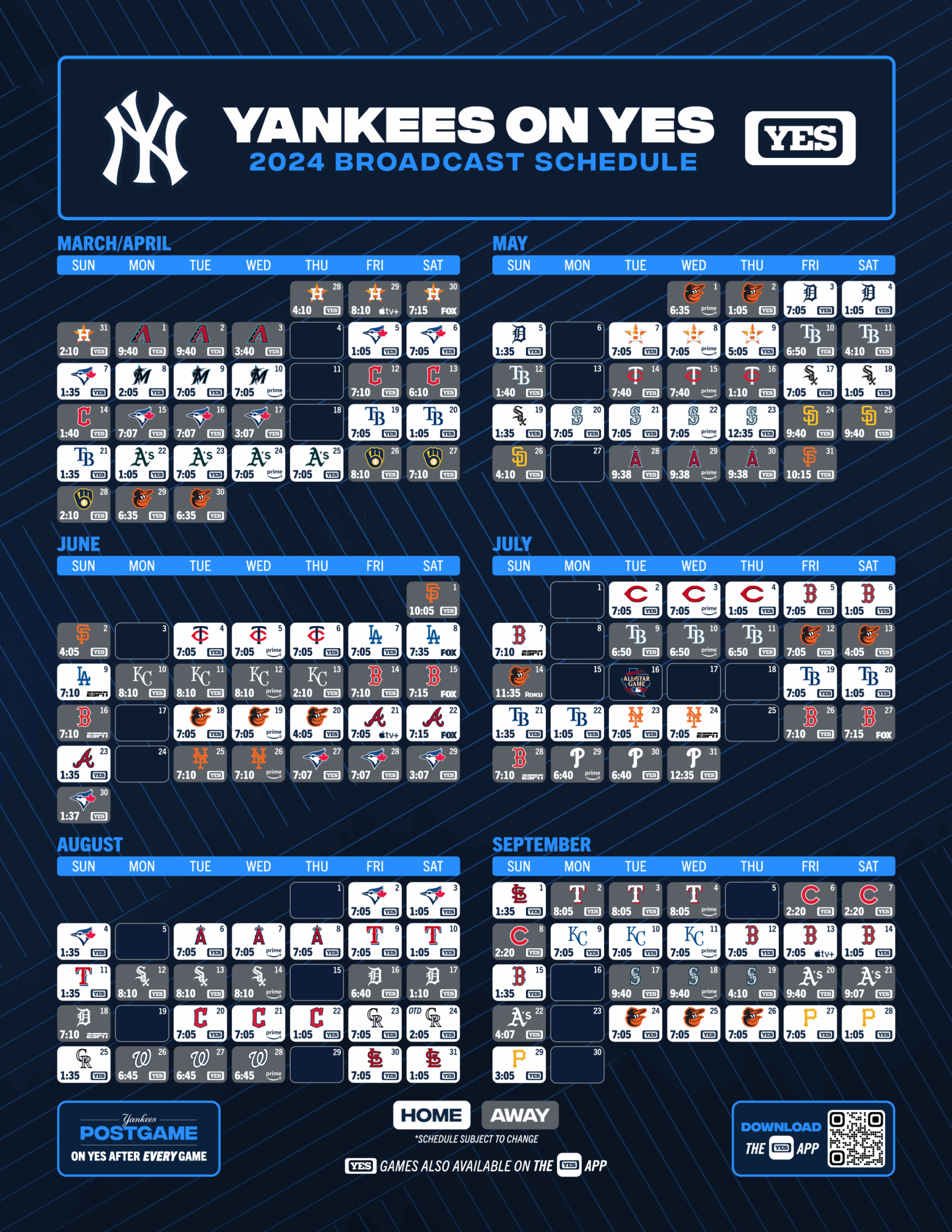 Large Printable Yankees Schedule Large Printable Yankees Schedule