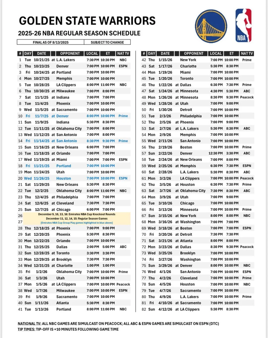 Your Golden State Warriors 2025 26 Regular Season Schedule Is Here R Warriors